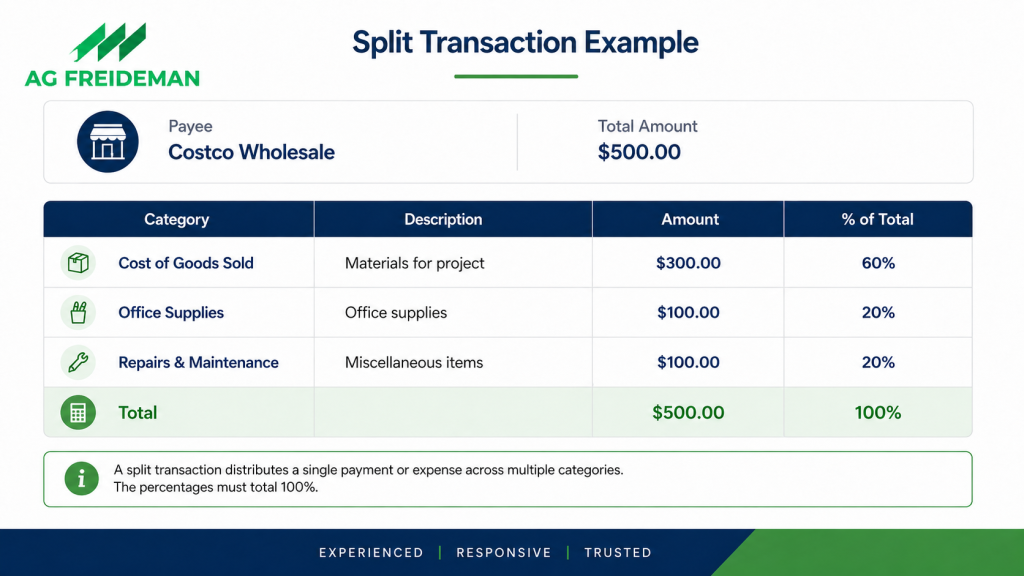How to split a transaction between multiple expense categories in QuickBooks Online