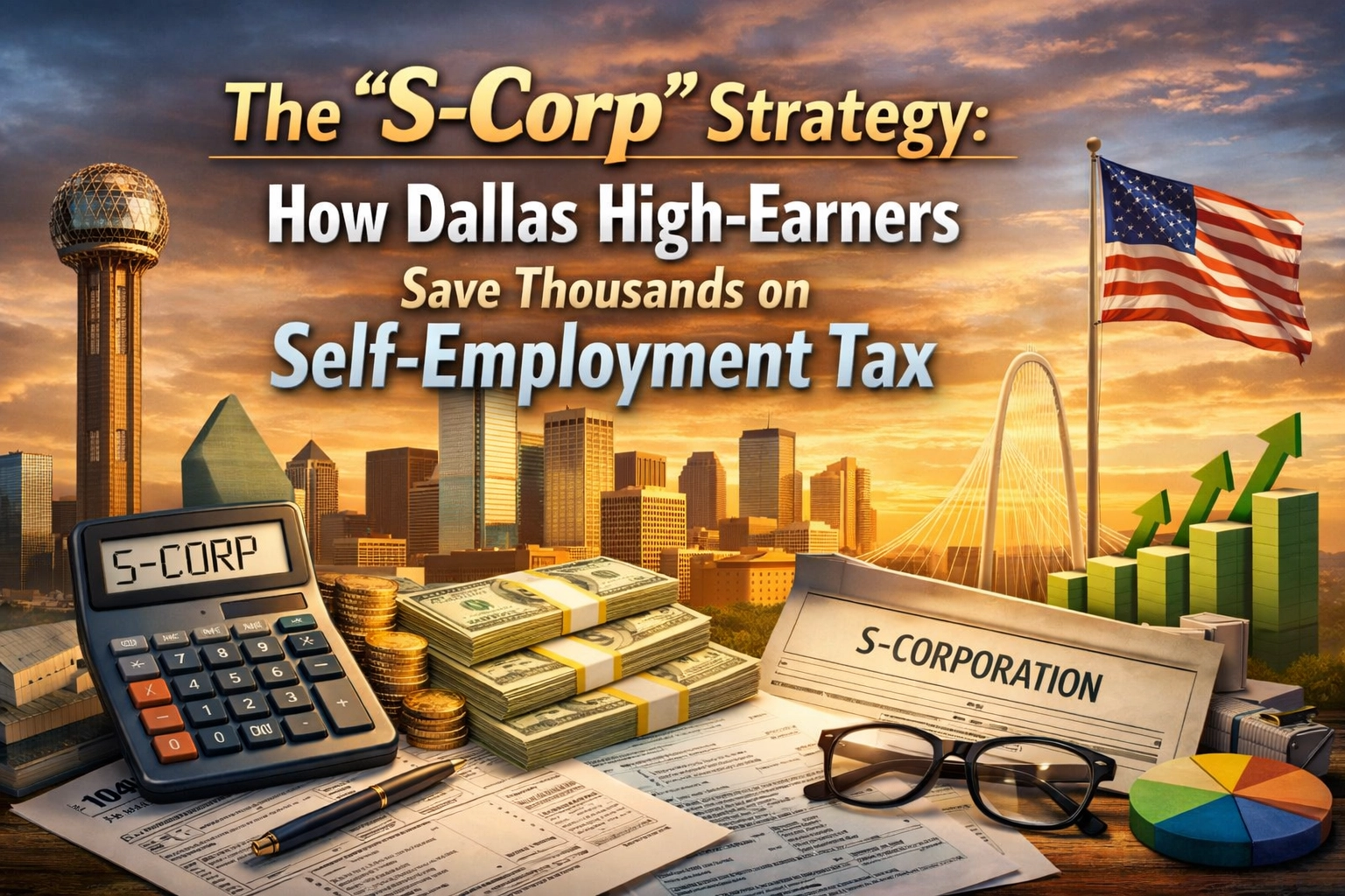 Dallas business owner reviewing S-Corp tax savings strategy with financial documents at a desk